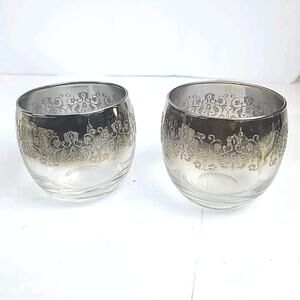 2 Roly Poly Royal Luster Embossed Glasses Silver Madeira MCM Lusterware Barware